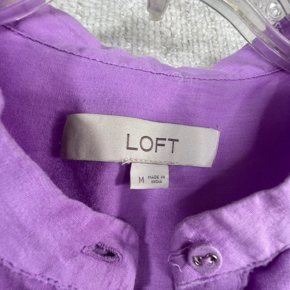 LOFT Purple Band Collar Button Down Blouse 3/4 Sleeve Pleated Yoke Size M - Picture 9 of 10